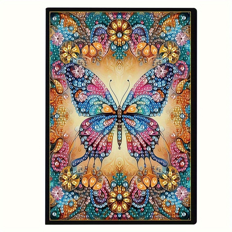 

Diy 5d Diamond Painting Notebook Kit - Floral & Butterfly Design With Faux Leather Cover, A5 Mosaic Art Sketchbook, Craft Supplies