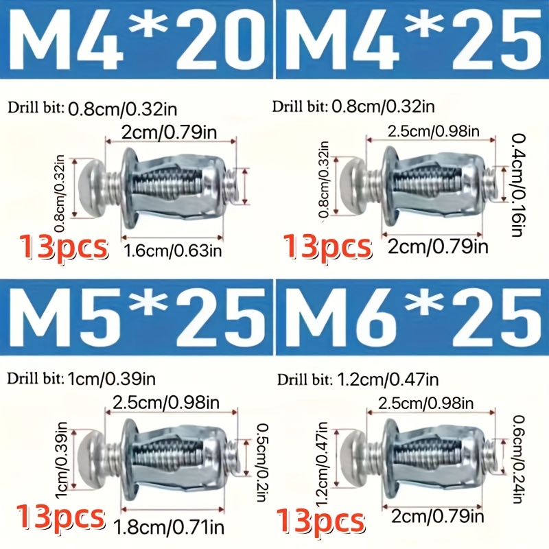 Juego de 52 piezas de pernos de expansión y tuercas de acero al carbono, con diseño de pétalos para encaje rápido, resistente y anticorrosivo, ideal para construcción, automóviles y equipos de comunicación