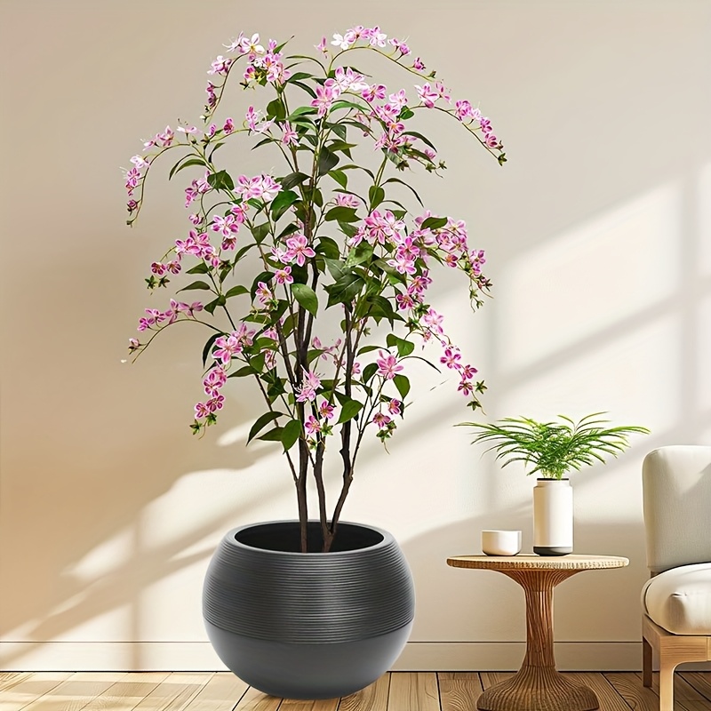 Extra Large Artificial Rock Spherical Plant Plastic Pots, Durable Threaded and Tree Pattern Combination, Suitable for Faux Plants, Flowers, and Easy-to-Care Greenery, Indoor/Outdoor Use, Ideal for Garden, Living Room, Balcony, Courtyard, Outdoor Ent