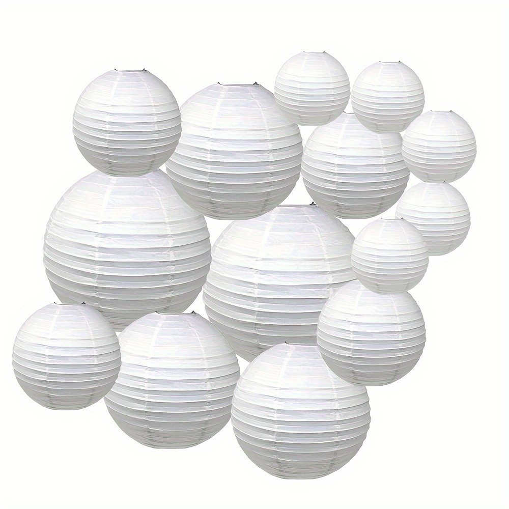 Image of 14pcs/set, " 6" 8" 10" Round White Paper Lanterns Party Set Diy Painting Props Assortment Home Wedding Decoration