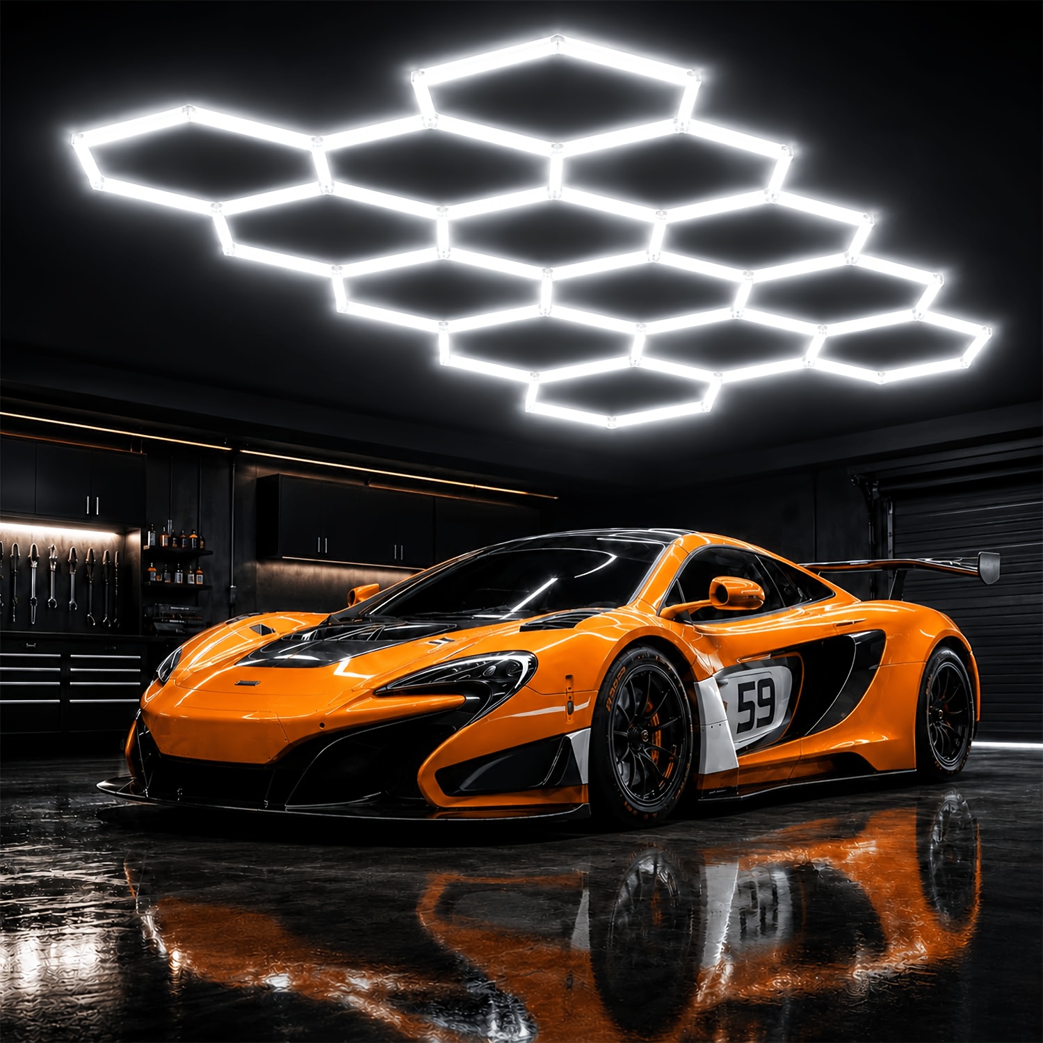 Image of Hexagon For Garage Lights 14 Grids Hexagon Led Light, 399w 6500k Honeycomb Hex Lights, , For Garage, Car Detailing, , Shops, Gym