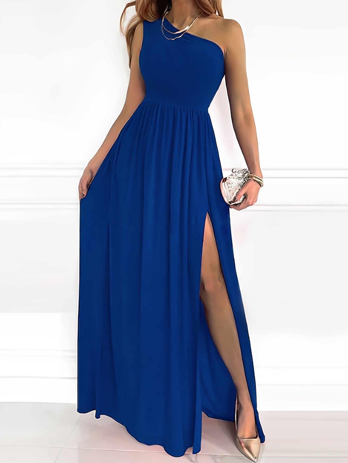 womens royal blue single shoulder french inspired elegant Temu