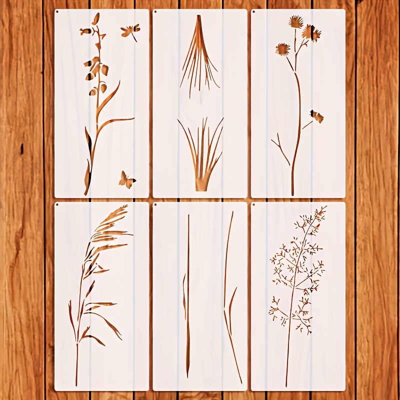 6pcs Reusable & Stencil Templates - Suitable For Diy Wall Painting With Dandelion, Chamomile, Wheat, Oats, Patterns | Plant Designs For Murals, Crafts, Decor, Wheat & Patterns