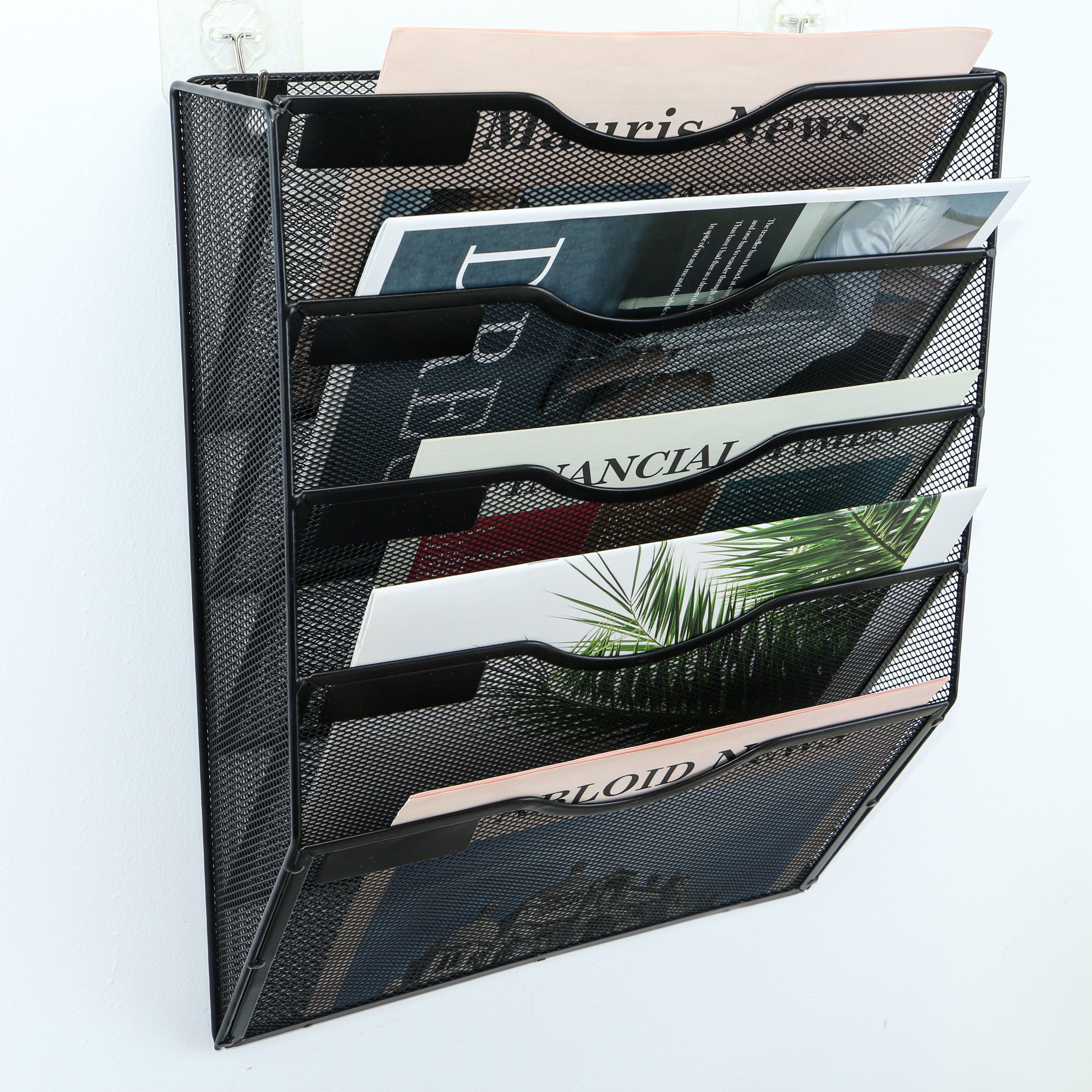 Wall File Organizer EasyPAG 6-Tier Mesh Wall File Holder - Black A4 ...