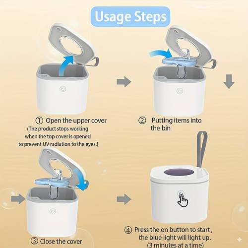 portable pacifier sanitizer light cleaned in 3 minutes 90 cleaning cycles usb rechargeable suitable for pacifiers dentures electric toothbrush heads on the go square white