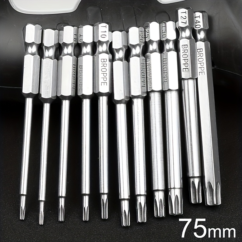 

11pcs Shaped Plum Drill Set, S2 Alloy Steel, 75mm Long, Mechanical And Home Diy Tool Kit, With Hexagonal Socket, For Vehicle And Electrical Maintenance