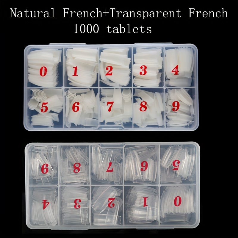 

1000-piece French Nail Tips Set, Natural & Transparent French Manicure, 10 Sizes, 2 Box Pack, Pre-numbered Artificial Nail Tips For Diy Nail Art