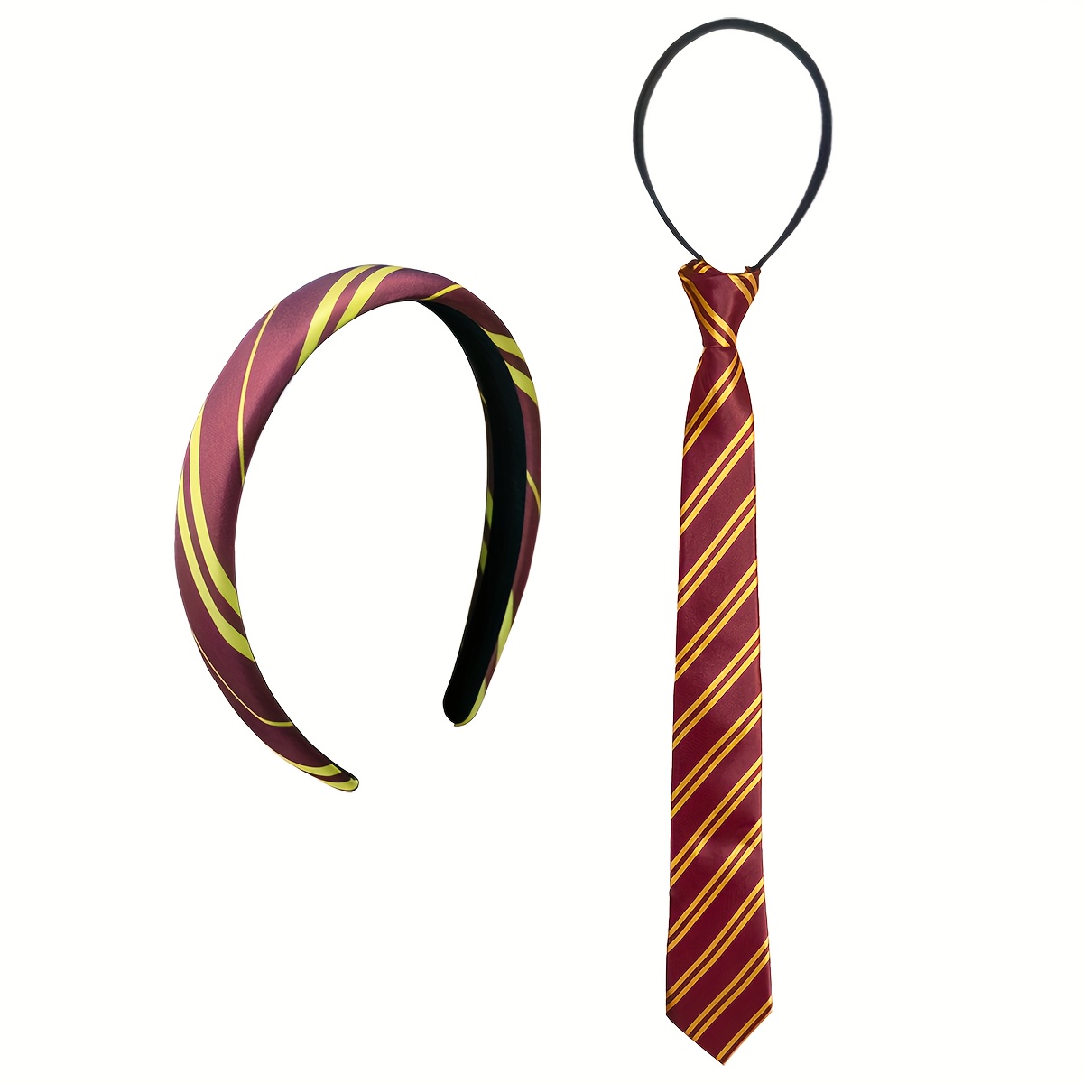 TEMU Accessoires de Costume de 2 pièces : Nœud Papillon + Bandeau Style à Rayures, Rouge et Jaune, Idéal pour Maquillage, Cosplay, Anniversaires,