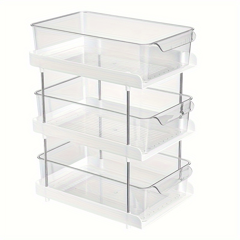 1pc 3-Tier Plastic Clear Organizer, Multi-Purpose Pull Out Cabinets Organizer Shelf, Under Sink Organizer With Handles For Bathroom Kitchen Pantry Closet And Office Kitchen Organizers And Storage Pantry Organizers And Storage details 2