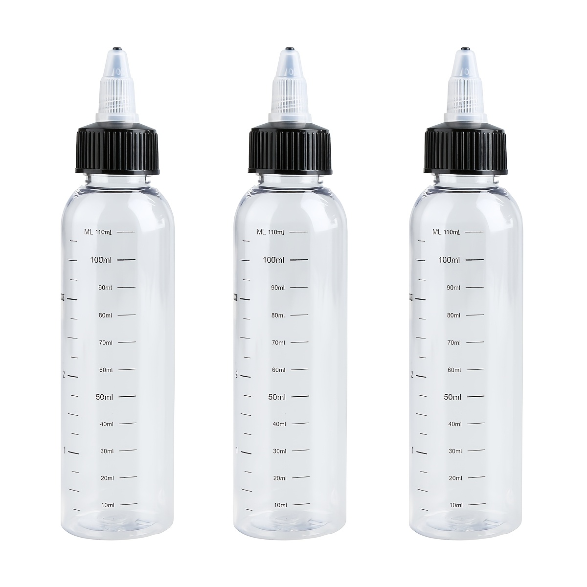 

Lot de 3 flacons applicateurs d'huile de de 120ml avec graduations et bec - Idéal pour salons de coiffure et parloirs, plastique transparent