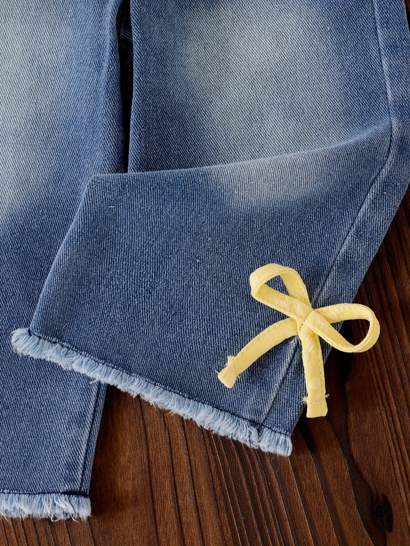 girls 2pcs set bow embellished long sleeve top and straight leg denim pants for spring autumn   outdoor Product details 4