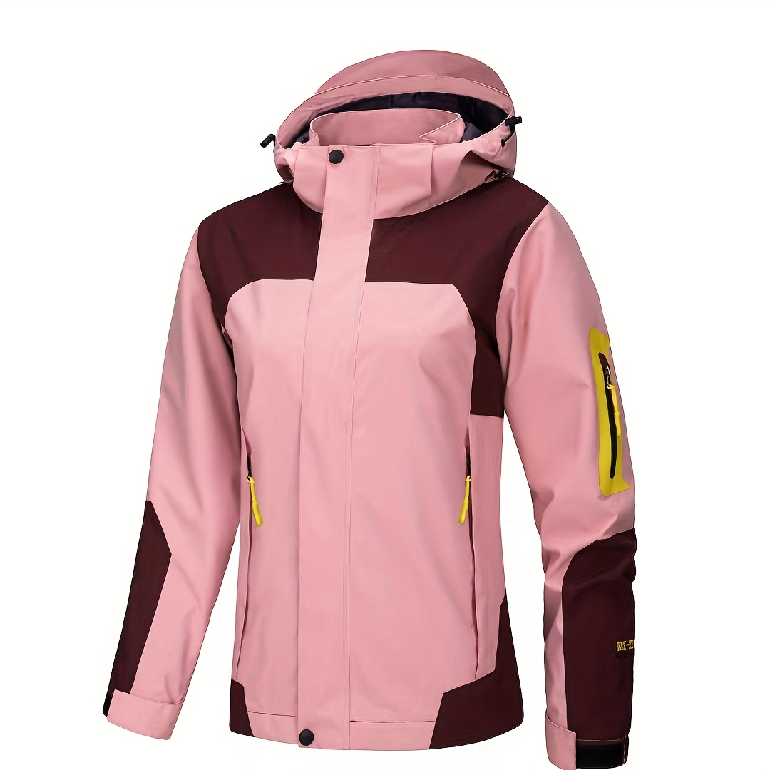 Chaqueta ligera con capucha para mujer, resistente al viento, diseño de bloques de colores contrastantes, con bolsillos con cierre, cierre duradero con cremallera, tela de alta calidad para exteriores, ideal para primavera/otoño