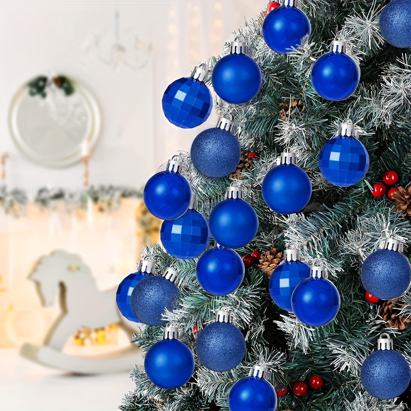 

24 Pcs Festive Blue Christmas Balls: Decorative Art, Christmas, Plastic, Round, Hanging, No Feathers