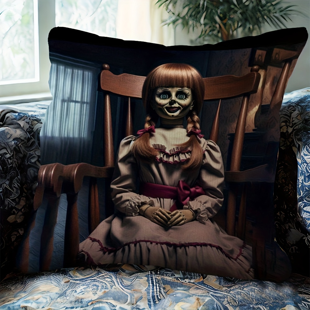 TEMU Authorized, , 1pc, Square Pillowcase, Annabelle & The Nun Themed Short Plush Throw Pillow Cover (insert Not Included), 17.72x17.72 Inches,