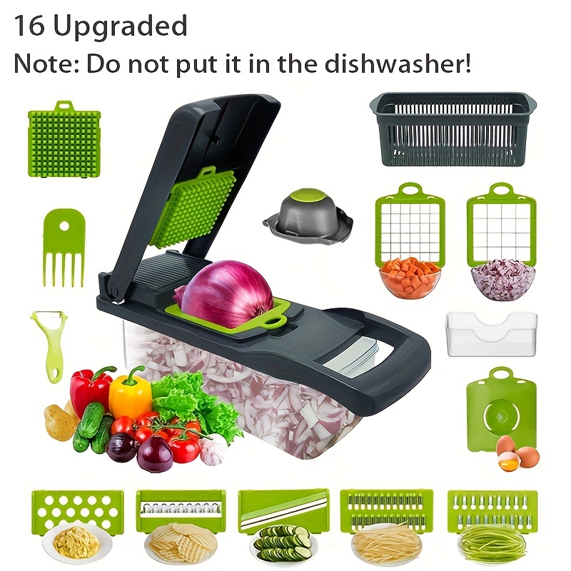 TEMU 15in 1 Vegetable Chopper, (no Peeler Included) Multifunctional Vegetable , Kitchen Onion Cutter With 8 Blades & Container, Kitchen Gadgets
