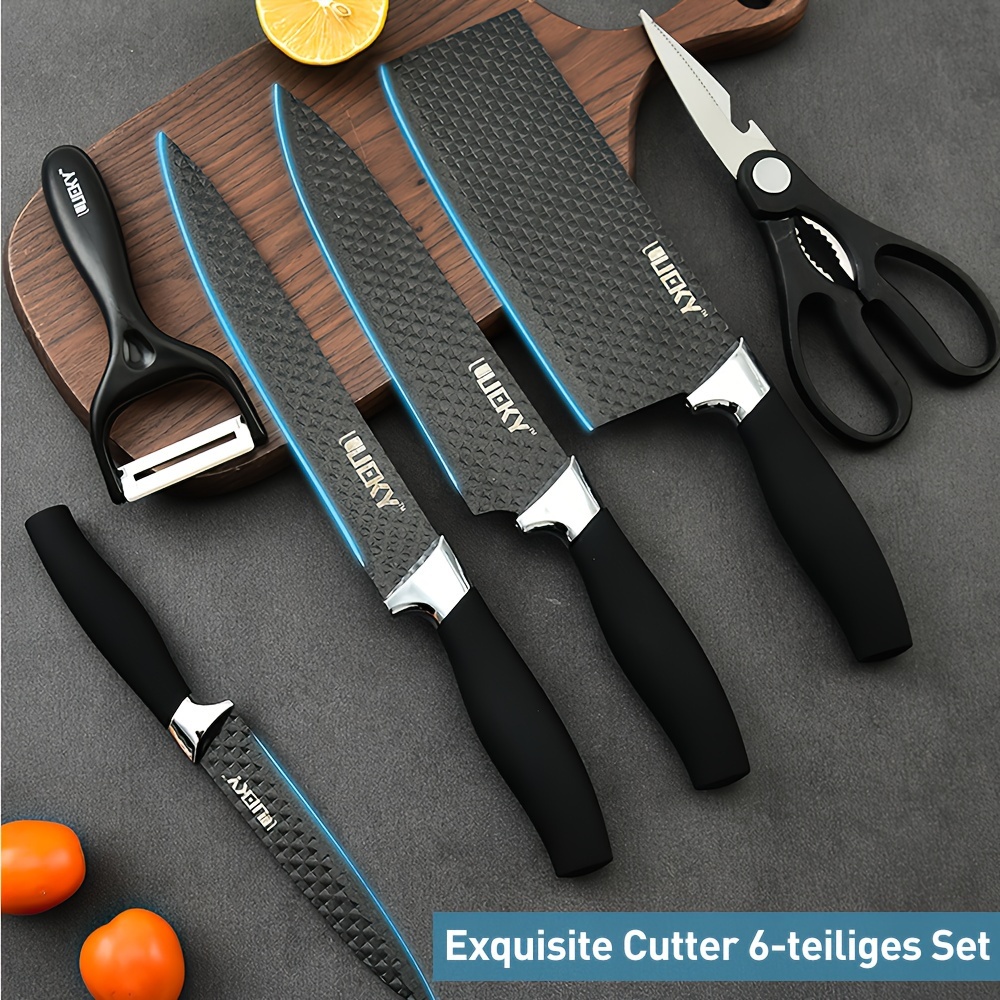 

Professional 6 Pieces Kitchen Knives Set, Chef, , , Utility Knife With Peeler & Scissors High Carbon Stainless Steel With Ergonomic Wood Handle Knife Set For Vegetable, Meat, Box