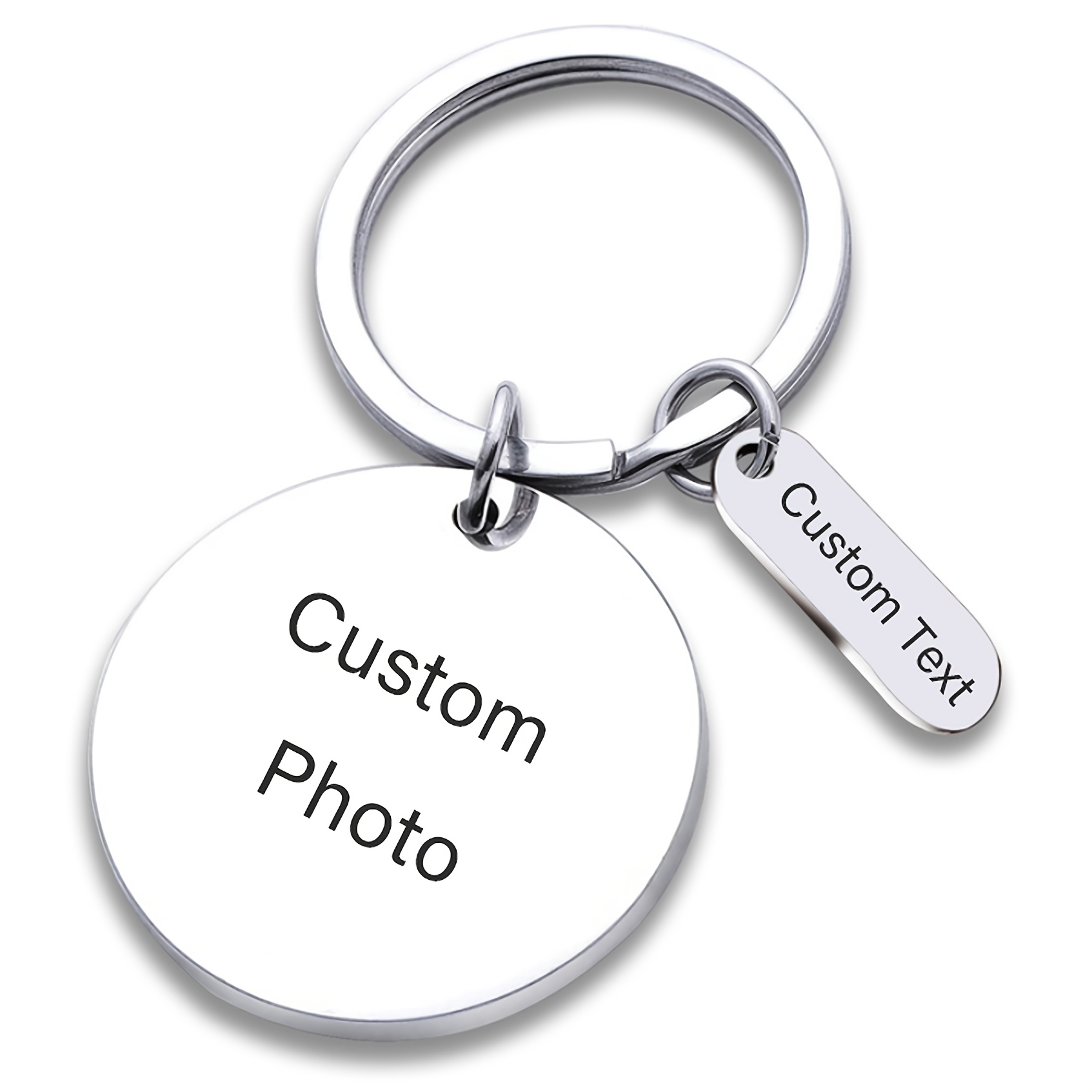 TEMU 1pc Customized Photo/customized Text Sketch Style Stainless Steel Keychain Round Tag Laser Engraved Diy Personalized Fashion Keychain Pet Couple