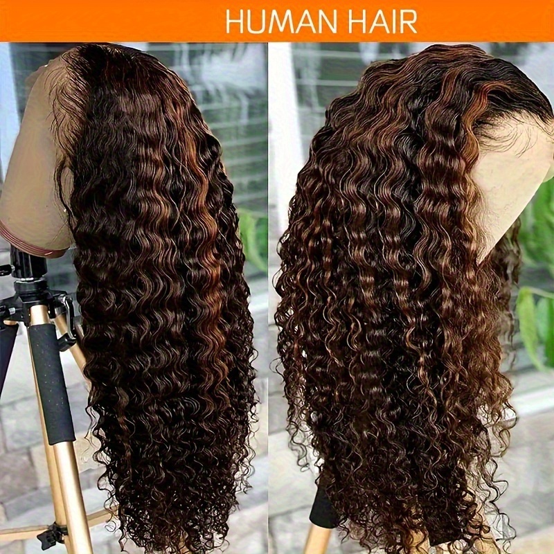 TEMU [human Hair Wig]ombre Highlight Deep Wave Lace Front Wigs Human Hair 1b/30 Honey Blonde 5x5 Lace Closure Wigs For Women With Baby Part (14