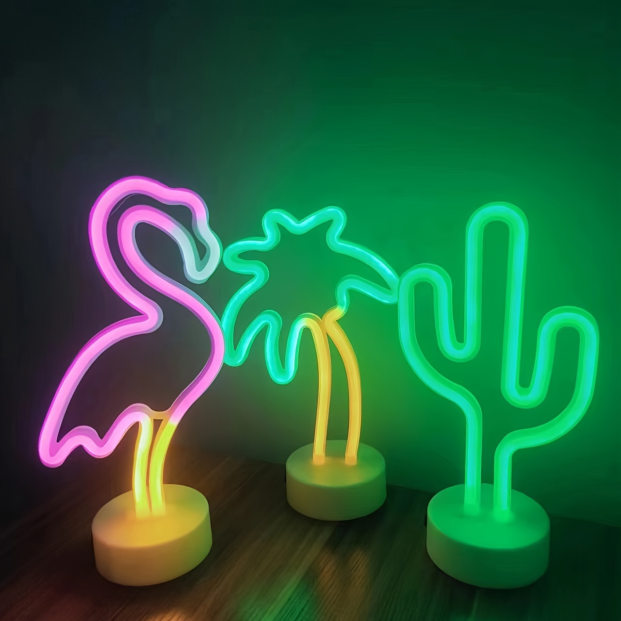 3pcs, Holiday Decoration Neon Lights, Battery/usb Operation, Room Decoration With Base, Cactus, Flamingo, Tung Palm Lighting Bedroom Wedding, Party, Birthday Gift (without Battery)