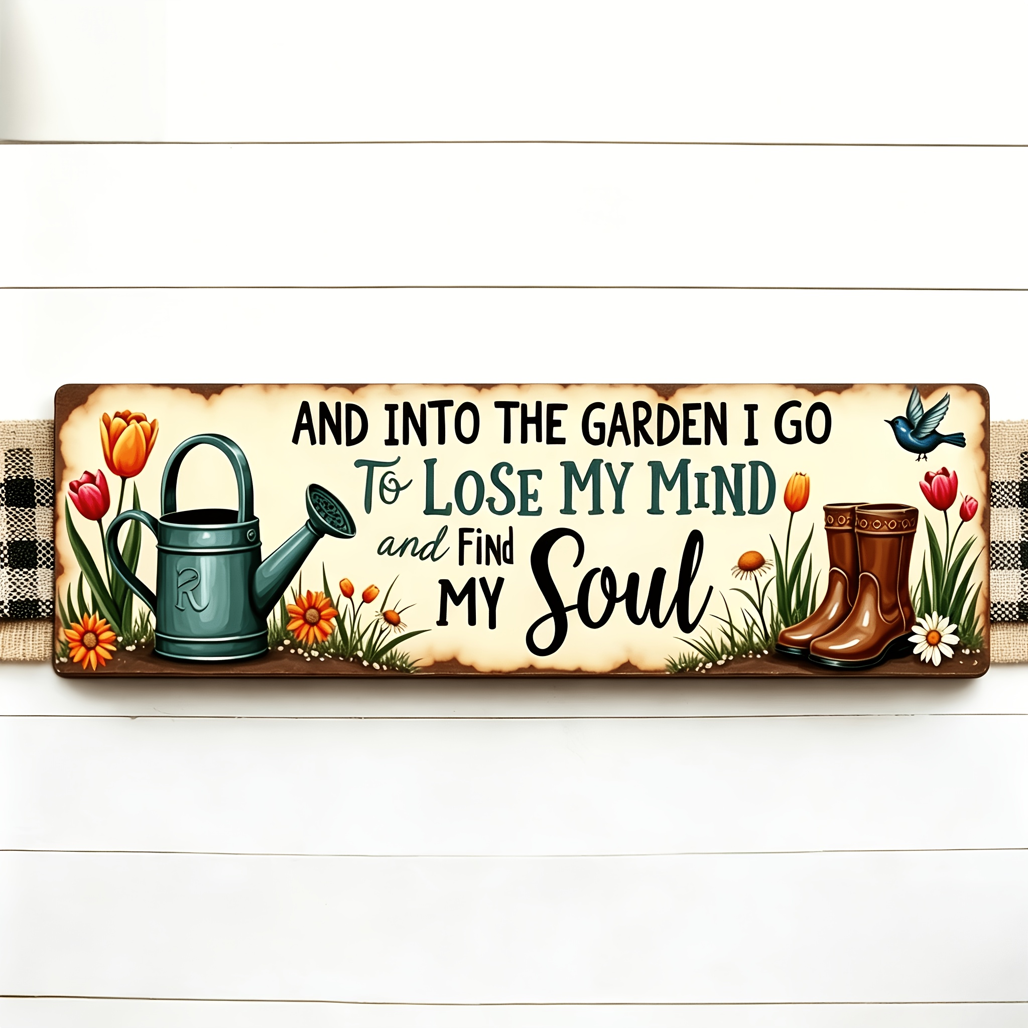 TEMU 2d Flat, 2d Flat Design, 1pc Of Rustic Wooden Wall Decor "enter The Garden" - Decoration With Wooden Sign, Garden-themed Hanging Ornament,