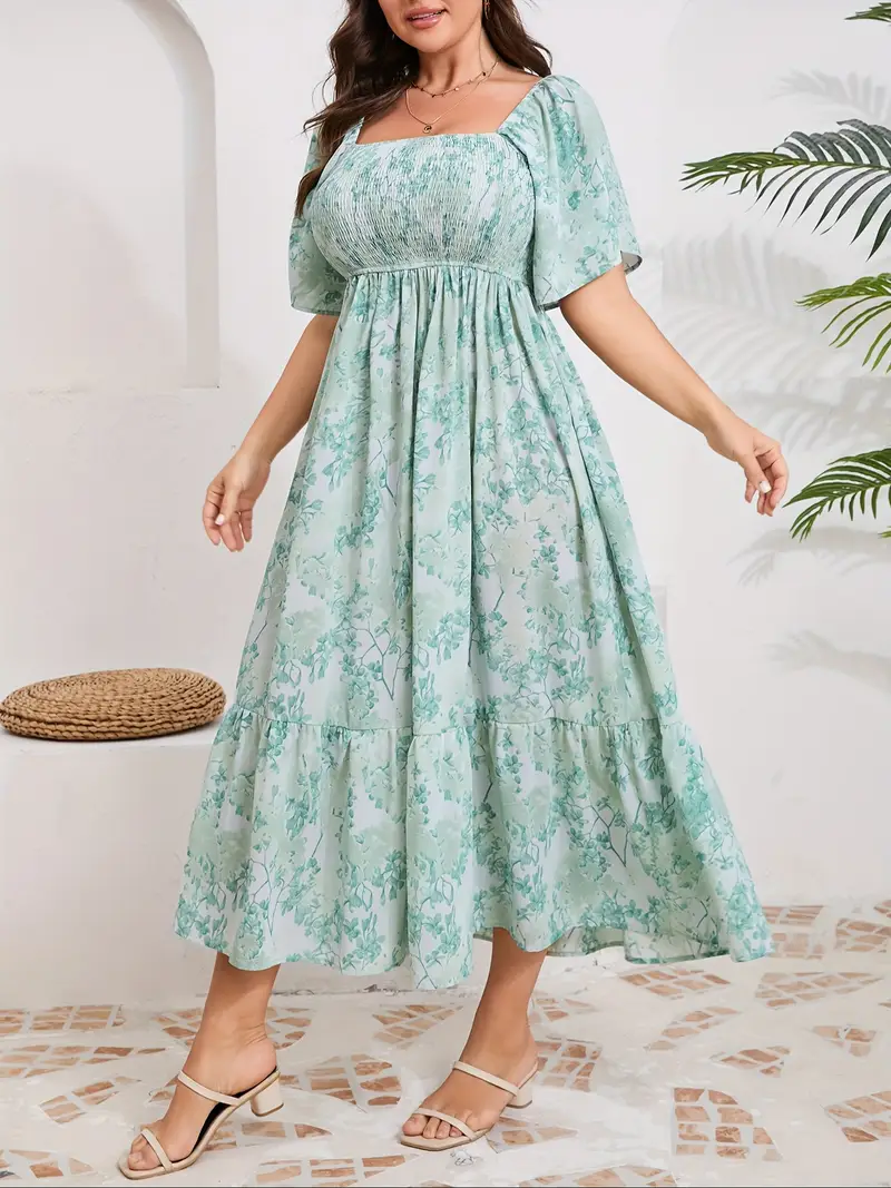 womens plus size maxi dress square neck short sleeve smocked - Temu womens plus size maxi dress square neck short sleeve smocked - Temu