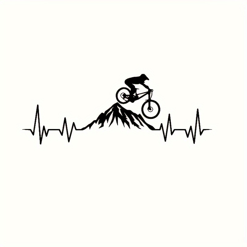 Image of Vinyl Heartbeat Mountain Bike Decal Sticker For Car, Laptop, Truck, And Wall - Adhesive, Outdoor-rated, Easy Application, Cycling Enthusiast Decor, Bike Decor