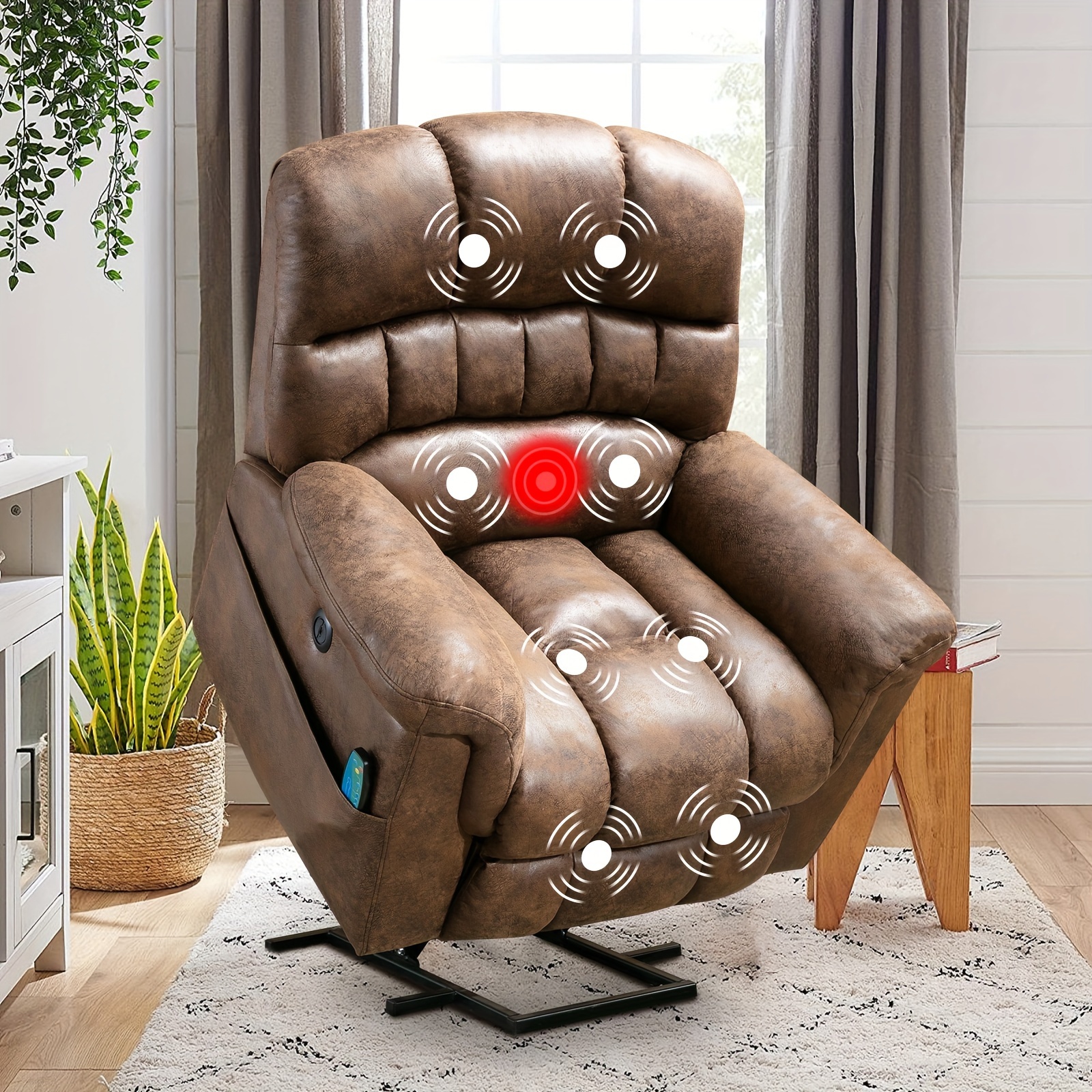 

Recliner With Heating And Massage For Seniors With Large Side Pockets, Usb Charging Port, Recliner For Living Rooms