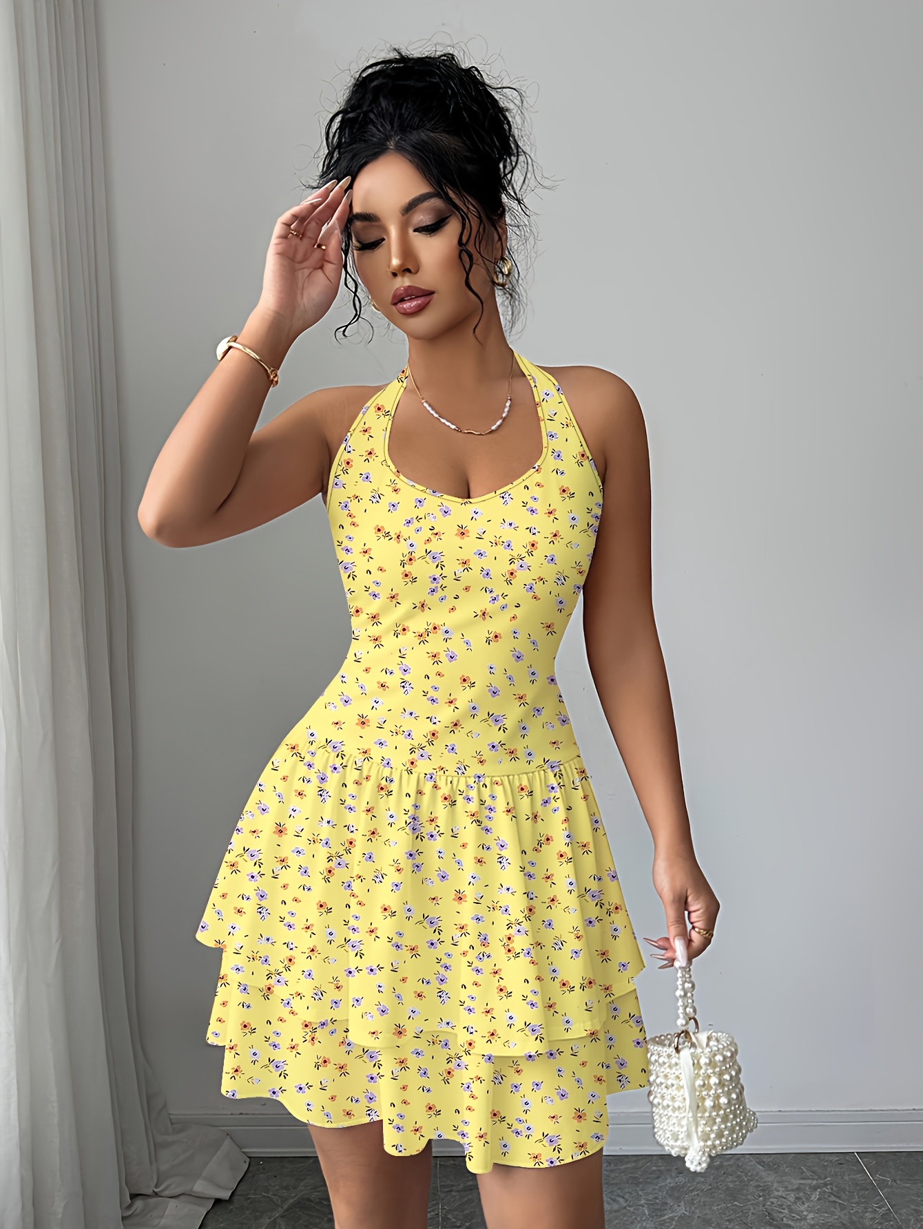 Elegant Directional Women'S Spring And Summer Printed Sleeveless Dress,  Off-Shoulder Cake Tiered Skirt Open Back A-Line * Short Skirt, And, Machine  Washable * Fit, Casual Stretch Style, Vacation Party ...
