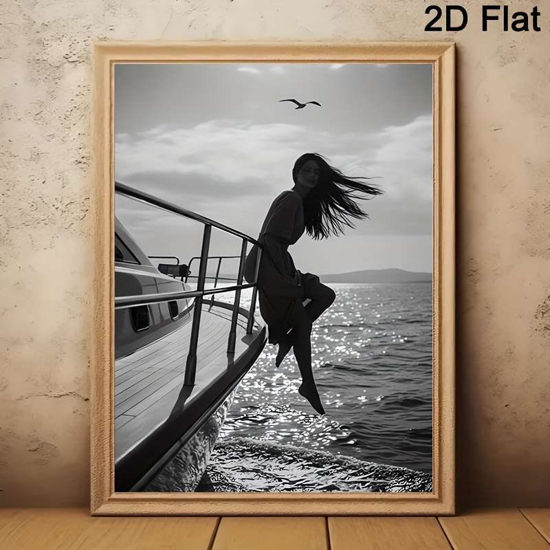 TEMU 1pc Frameless Nautical Wall Art Poster - Modern Minimalist Black & White Maritime Sailboat Print, Canvas Suitable For Home, Office, Bedroom,
