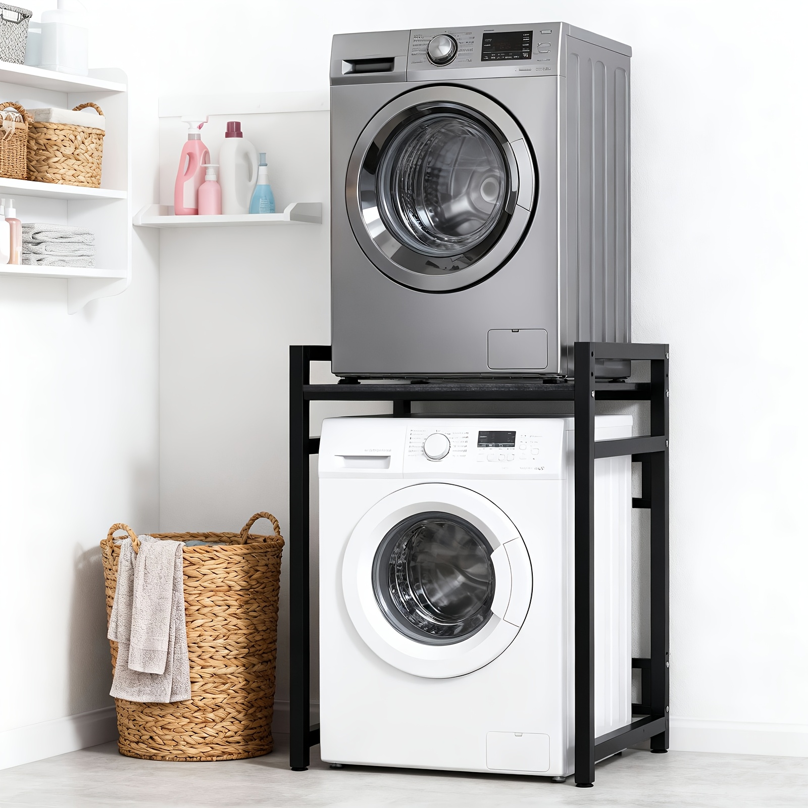 TEMU Heavy Duty 300kg Capacity 3-level Height Adjustable Laundry Rack | 105h X 73l X 63d Cm, With Reinforced Back, Shelf, Easy No-drill Assembly,