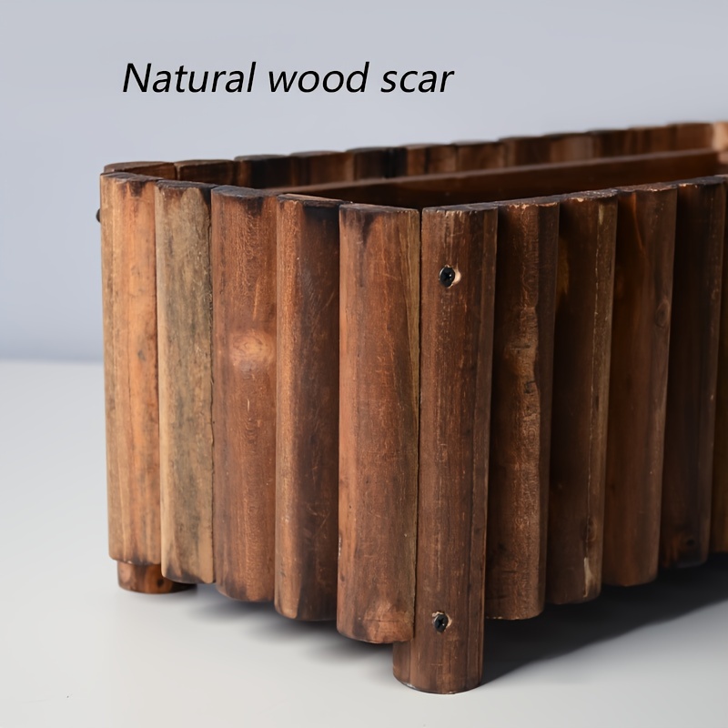 1pc vintage carbonized solid wood large rectangular planter - Temu
