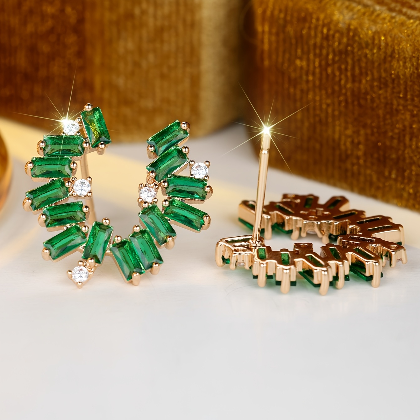 Women's Luxurious Green Rectangular Synthetic Earrings