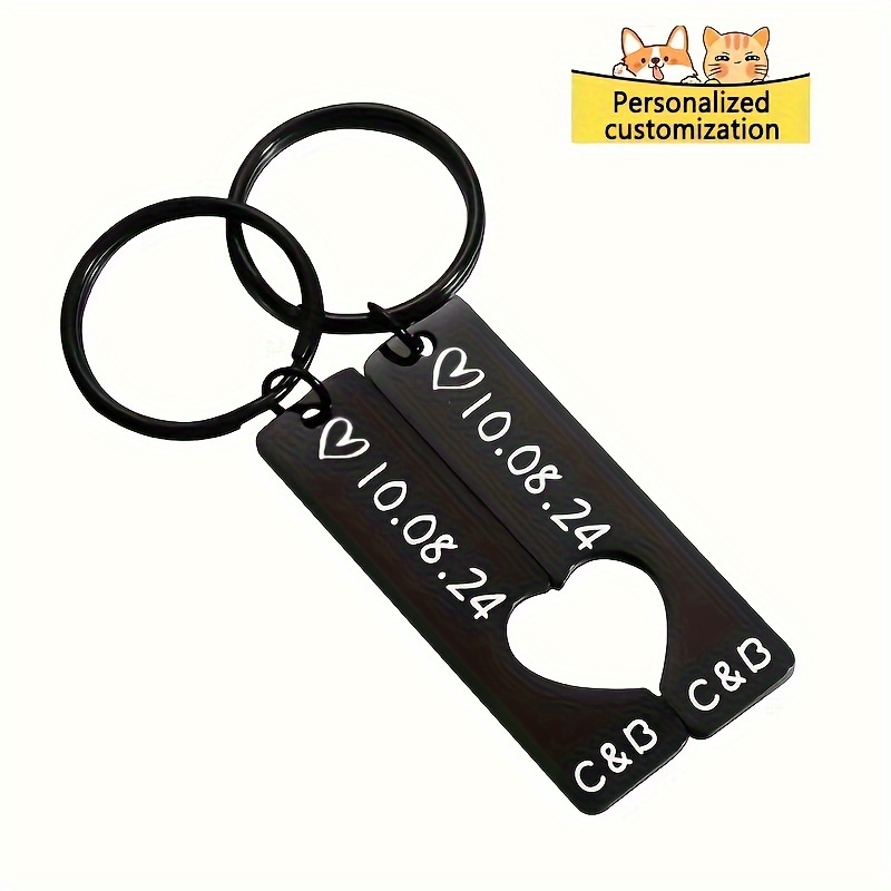 

Personalized Steel Couple Keychain - Date Engraved, For Him & Her, For Anniversaries & Birthdays