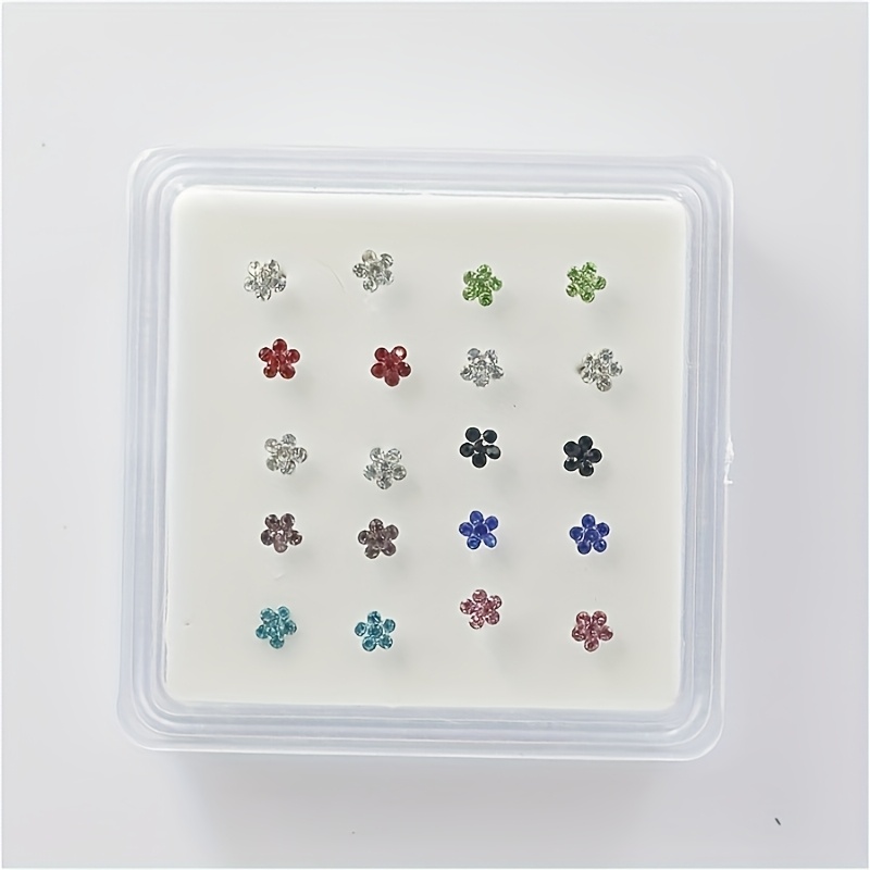 Image of Set Of 20 Flower-shaped Nose Rings, Featuring Straight Pins And Stud Earrings Made From Stainless Steel, Perfect For Body Jewelry