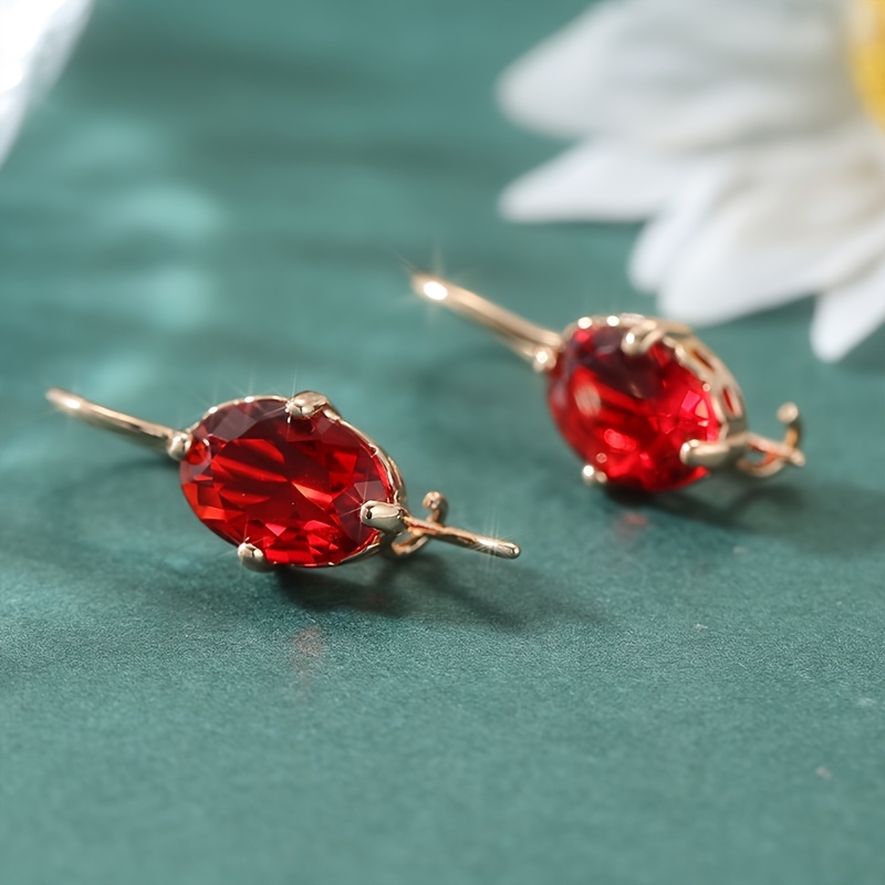 Vintage Copper Synthesis Zirconia Drop Earrings, Bright Red