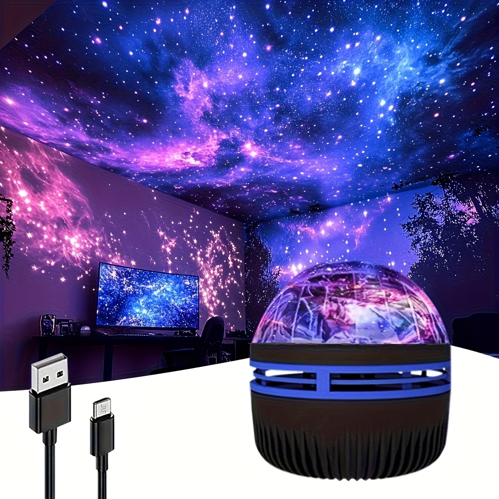 YETHKE 7-Color LED Aurora Projector with Remote Control - USB-Powered for galaxy Night Light, 36V Safe Operation, Black Ambient Lighting for Bedroom & Music Room Decor, Vibrant for galaxy Effect, Versatile Color Options, Remote Controlled Projector, Celestial Theme, Highquality Leds