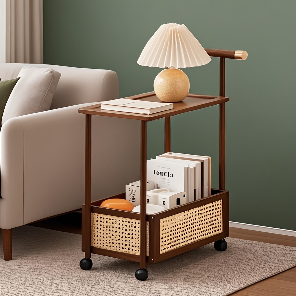 2 tier vintage rolling side table classic bedside storage cabinet with wheels suitable for bedroom living room multi functional nightstand antique details 4