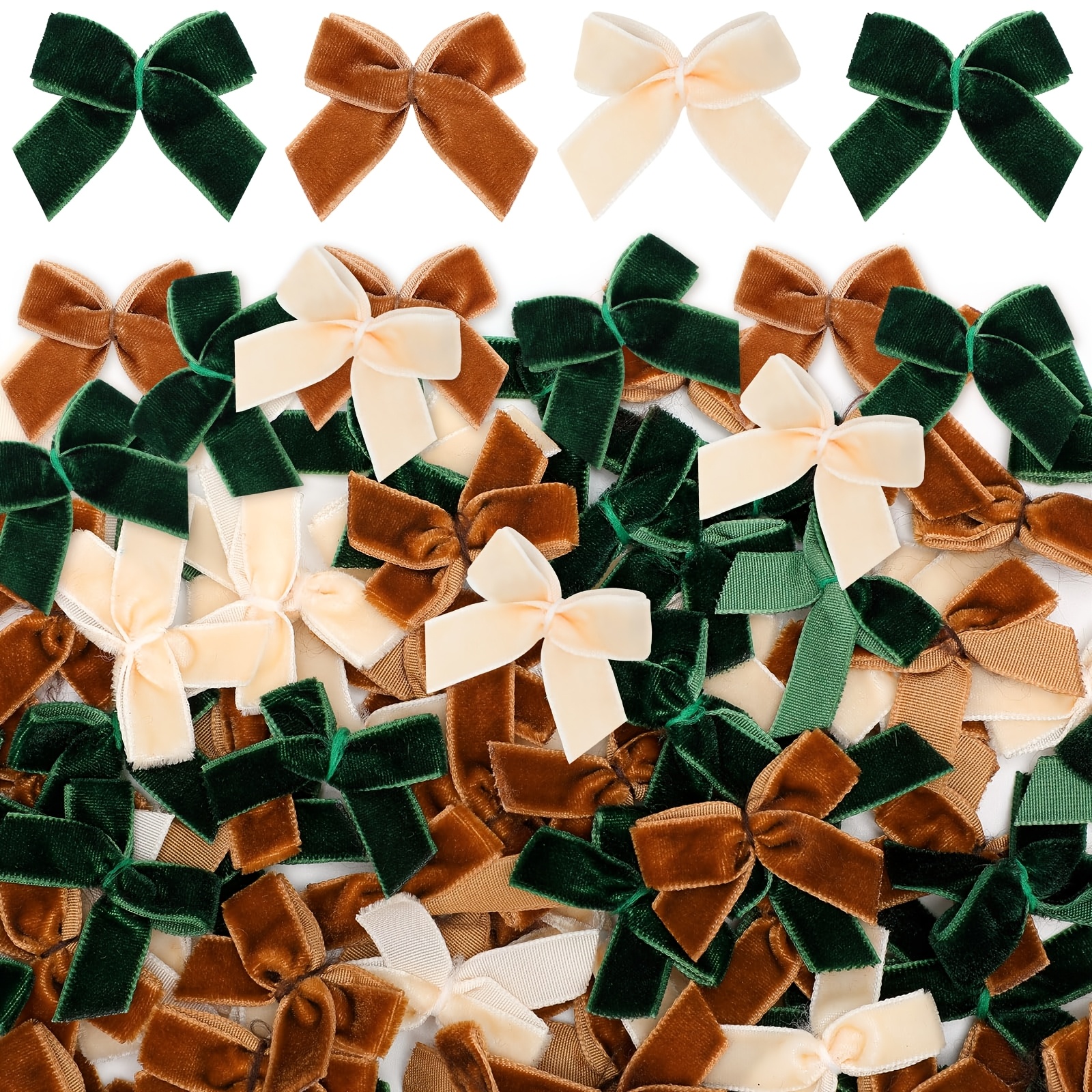TEMU 60pcs Mini Nœuds en Velours de Noël pour Loisirs Créatifs - Nœuds Torsadés avec Petites Boucles aux Extrémités, Pré-faits pour Emballage Cadeau