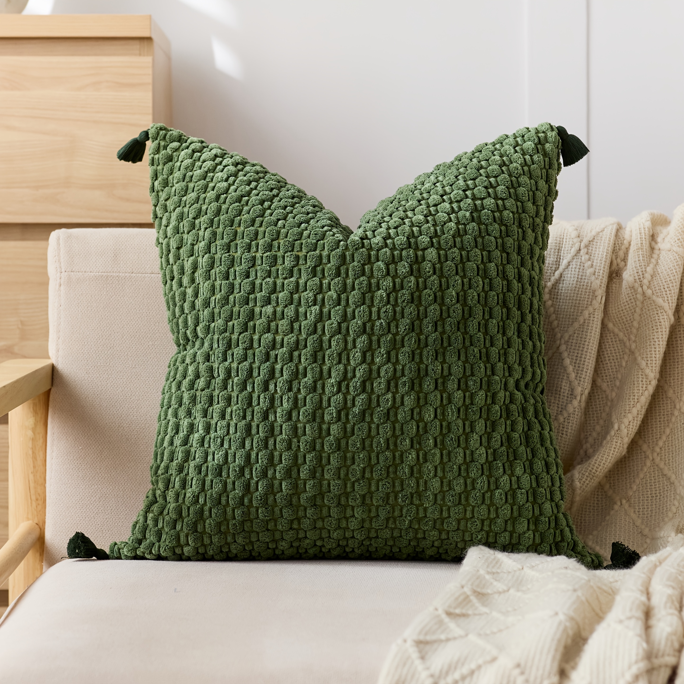 TEMU 1pc, Pillow Insert Not Included. Four-season Fashionable Vintage-style Pillowcase With Pom-pom Beads. Stylish, Comfortable, And Soft For Daily