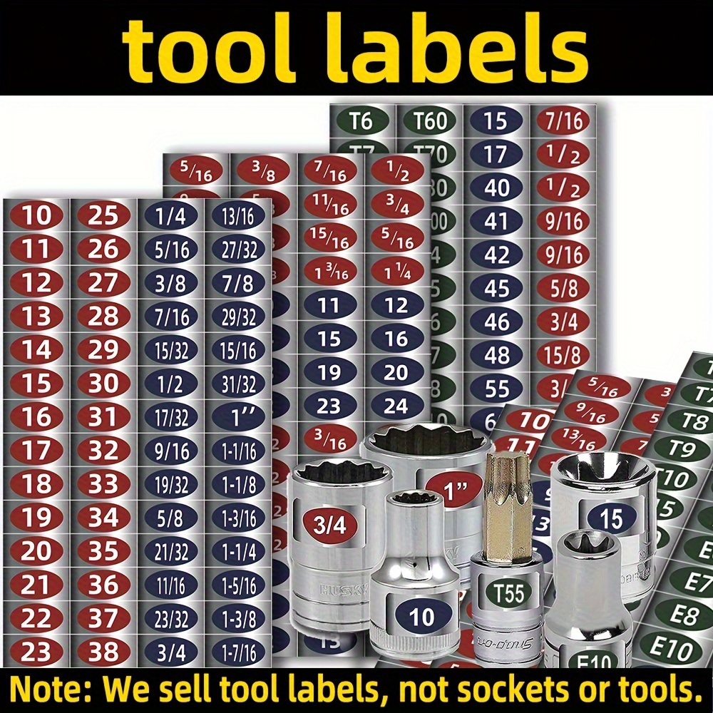 

60 Sheets/set Of Mechanical Drive Socket Label Stickers, 1/4", 3/8", 1/2" Drives, Torx, Jumbo, 60 Sheets Of Label Socket Sticker Tips For Easy Identification Sticker Sets