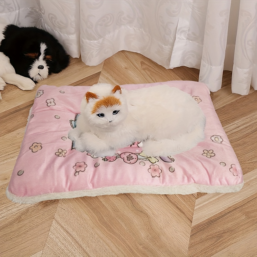 Sanrio Hello Kitty Plush Pet Bed - Soft Pink & White Heart & Bow Design with Hello Kitty Face, Cozy Polyester Filled Rectangular Cat Bed for Indoor Use, Cute Cat Bed for Girls Room, Durable Plush Cushion for Small Cats, Double-Sided Plush Material with Heart Patterns, Warm and Comfortable for Cats, Ideal for Indoor Use, Adorable Hello Kitty Design, Soft Polyester Filling, Stylish and Functional Pet Bed, Large Cat Bed, Pet Beds for Cats, Cat Bedding, Kitten Bed, Fur Pet Bed,