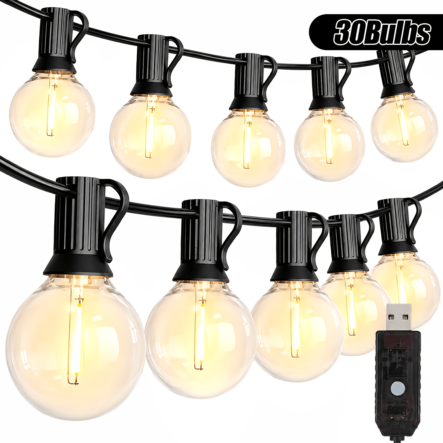 TEMU Outdoor String Light G40, Led Fairy Light String, 10/ Transparent Plastic Bulbs, To Hanging Light Strings. Suitable For Backyard, Porch, Garden,