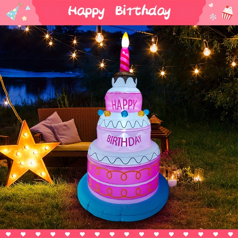 

72 Foot (approximately 1.83 Meters) Large Inflatable Birthday Cake Outdoor Decorative With Built-in Led Lights, Suitable For Birthday Parties, Outdoor, Indoor, Garden, Courtyard, Lawn Decoration