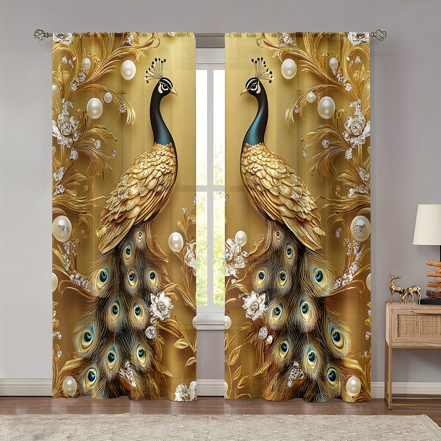TEMU 2pcs, Baroque Peacock Pearl With Pocket Rod Installation, Digital Printing Technology, Soft Lighting, Privacy Protection, Suitable For Living