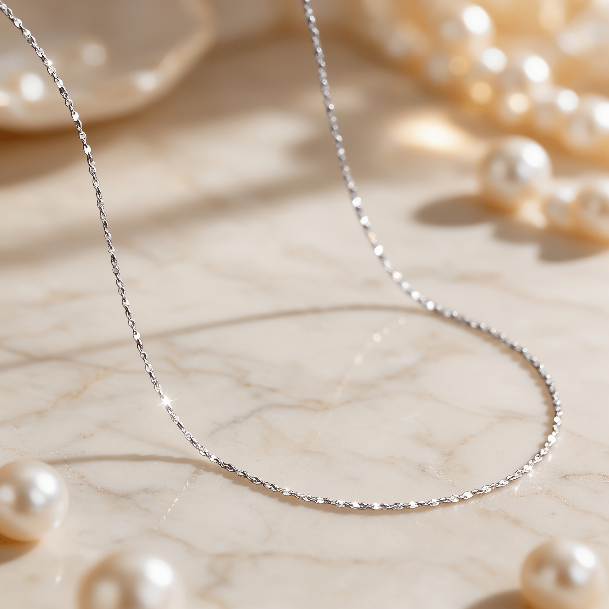 Women's 925 Silver Hypoallergenic Sequined Chain Necklace