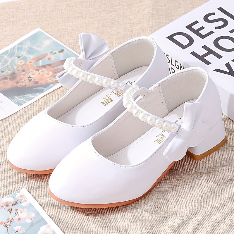 Trendy Cute Bowknot Pearl Decor Solid Color High Heel Shoes For Girls,  Lightweight Wear-resistant Dress Shoes For Party Performance Wedding, All  Seaso