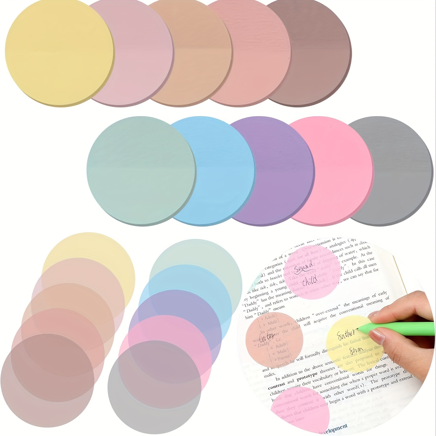 

400 Pcs Round Transparent Self-stick Notes, Morandi Color Coding Labels, Semi-transparent Page Markers, Bookmark Flags, 4.5cm Sticky Tabs For Journaling, Studying, And Document Organizing