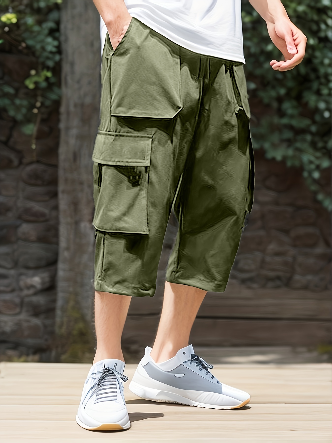 Pantalones cargo capri de moda para hombres de talla con múltiples  bolsillos para actividades al aire