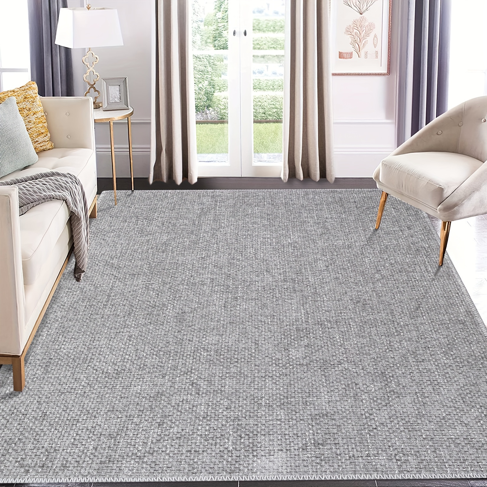 

1pc Modern Rug For Living Room Contemporary Solid Textured Rug Indoor Carpet Easy-cleaning Foldable Rug Boho Non-slip Accent Throw Carpet For Bedroom Home Office, Gray