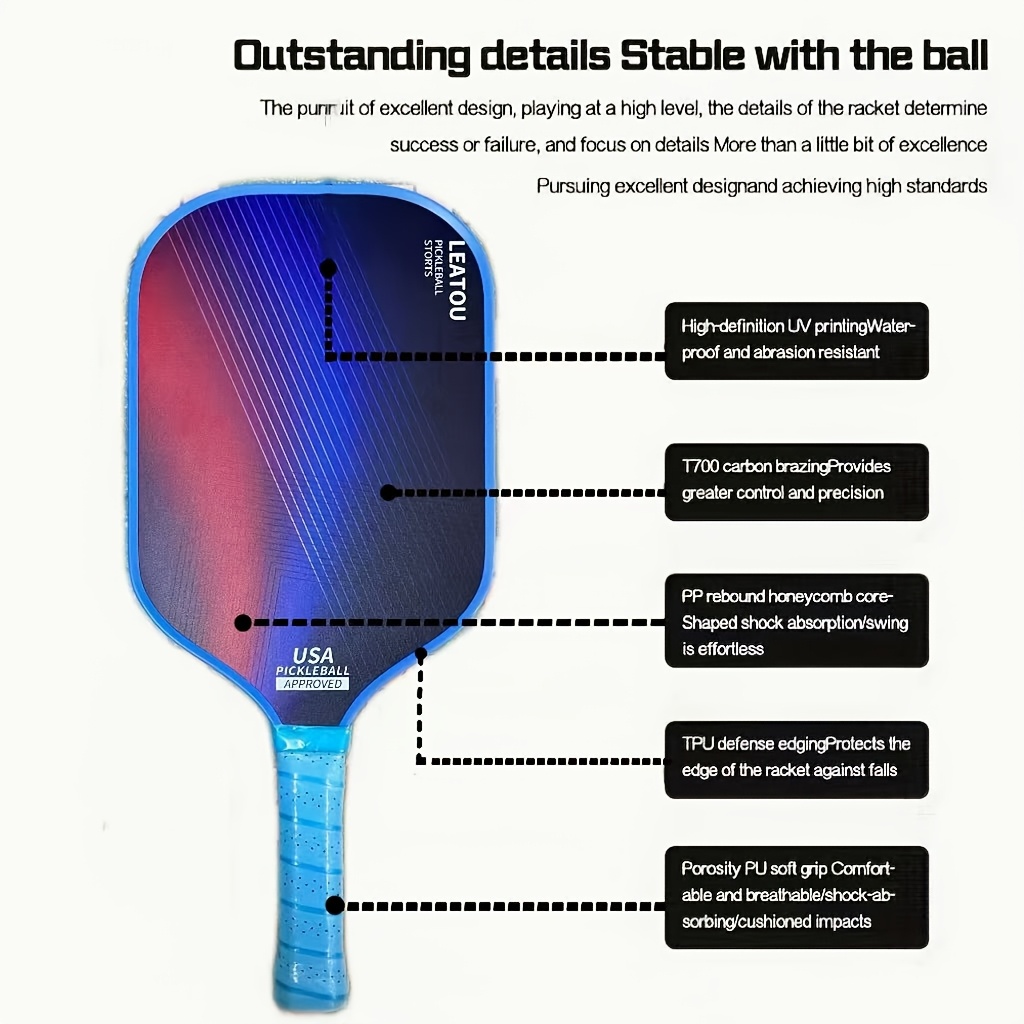 Luzz Pickleball Paddles T700 Carbon Fiber Pickleball Paddle Sandblasted Surface With Honeycomb Core Pickle Ball Rackets For Ultimate Spin Control - View #3